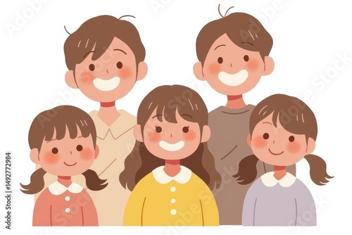 Smiling family portrait, youthful and happy.