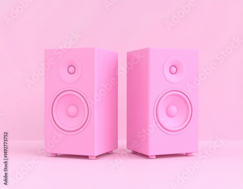 A pair of colorful speaker cabinets