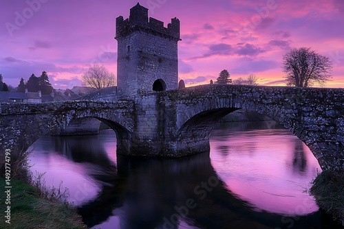 Picturesque Medieval Bridge Spanning Calm River with Reflection