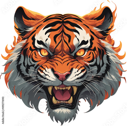 Tiger head on fire vector art illustration
