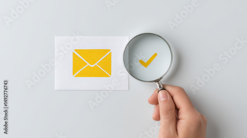 Verify email and file filtering. Focus the magnifying glass on the envelope to show that this email has been verified
