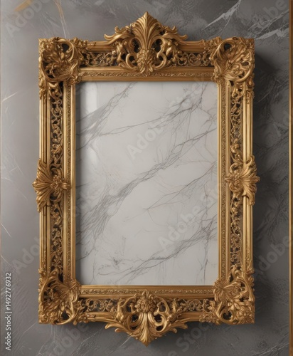 Intricate gold frame on marble, ornate details,  ornate,  baroque