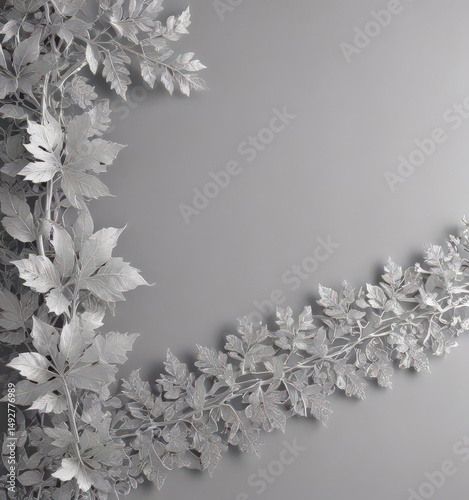 Intricate silver lace border, delicate leaves on soft backdrop,  subtle,  invitation
