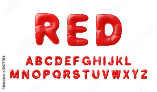 3D English alphabet. Bright red inflatable letters with glossy effect.