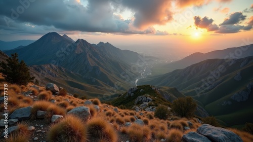 Cloudy dawn view of Sierra de Irta, Spain, captured from a panoramic perspective, showcasing the coastal cliffs and tranquil atmosphere.