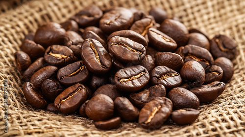 Roasted Coffee Beans in Burlap Sack Rich Aroma Dark Brown food cafe high life drink latte mocha     