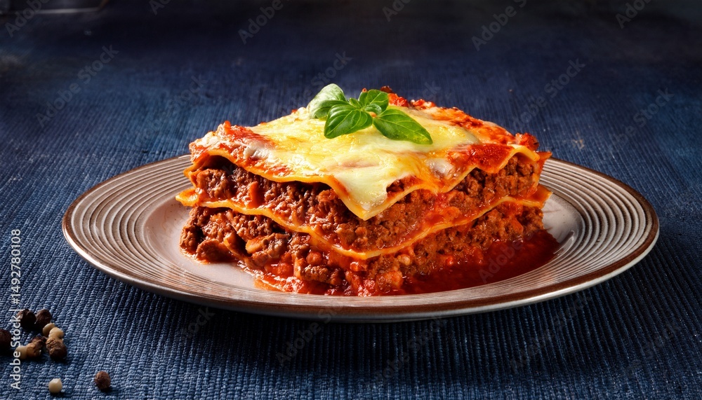 Fototapeta premium hearty meat lasagna layered with pasta meat sauce and cheese