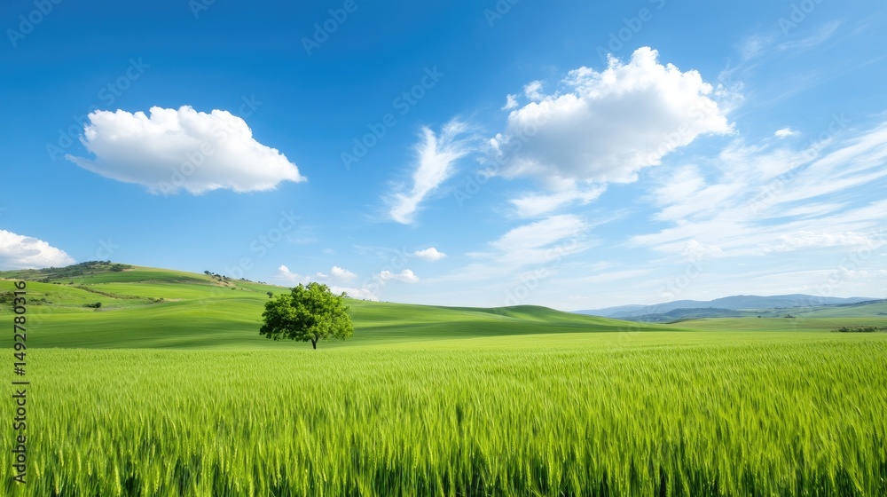 Fototapeta premium Green field under sunny sky