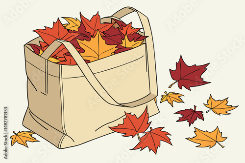 6 5k, highly detailed, high resolution, realistic, volumetric lighting, octane render, photorealistic, autumn leaves, canvas tote bag, still life, nature, cozy, warm, earthy tones, vibrant colors, arr