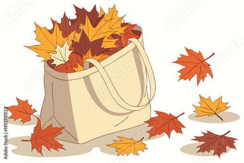 6 5k, highly detailed, high resolution, realistic, volumetric lighting, octane render, photorealistic, autumn leaves, canvas tote bag, still life, nature, cozy, warm, earthy tones, vibrant colors, arr
