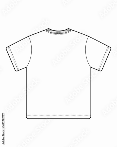 Basic T-shirt flat technical fashion illustration. Tee shirt vector template illustration. front and back view. regular fit. drop shoulder. unisex. white color. CAD mockup. 