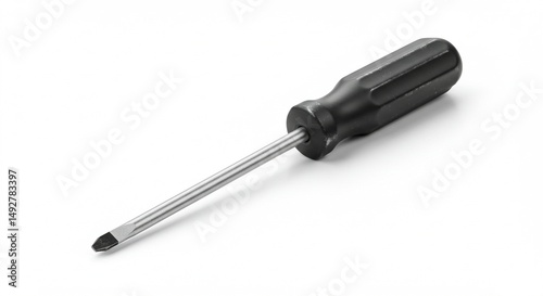A single flathead screwdriver isolated on a white background, realistic lighting, sharp focus, product photography style