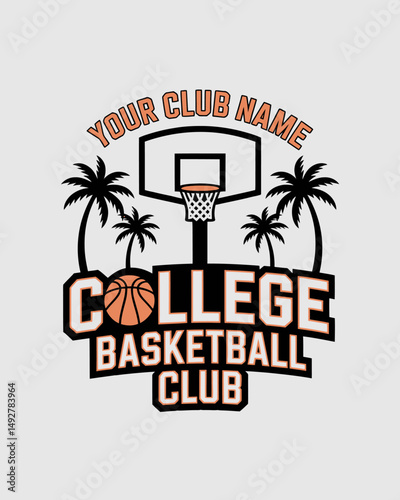 Set of basketball club badge. Vector. Concept for shirt, print, stamp or tee. Vintage typography design with basketball player, hoop and ball silhouette.