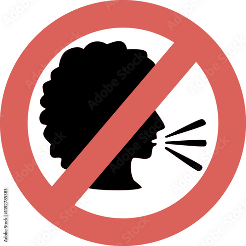 No Talking Sign with Woman Speaking Inside Red Circle and Slash, Communication Restriction Symbol for Quiet Zones, Libraries, or Offices