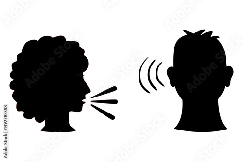 Silhouette of Woman Speaking and Man Listening, Communication, Relationship, Counseling Concept