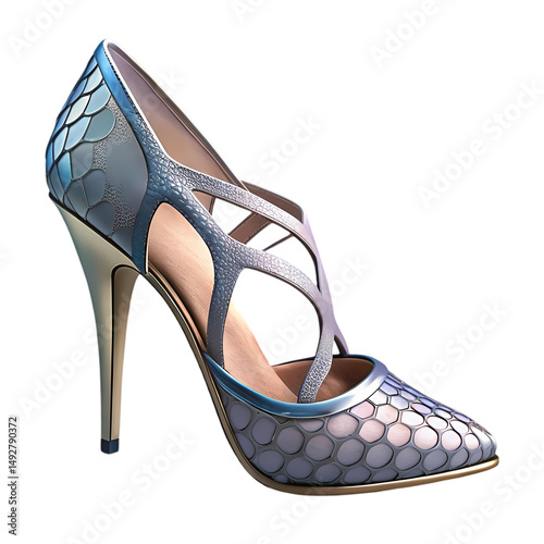 Elegant Blue Lace High Heel Shoe isolated on transparent background