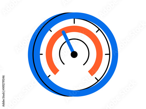 Hand drawn cute illustration of rating scale. Flat vector speedometer with level indicator doodle. Credit score icon. Progress assessment. Measuring financial risks. Quality bar. Isolated.