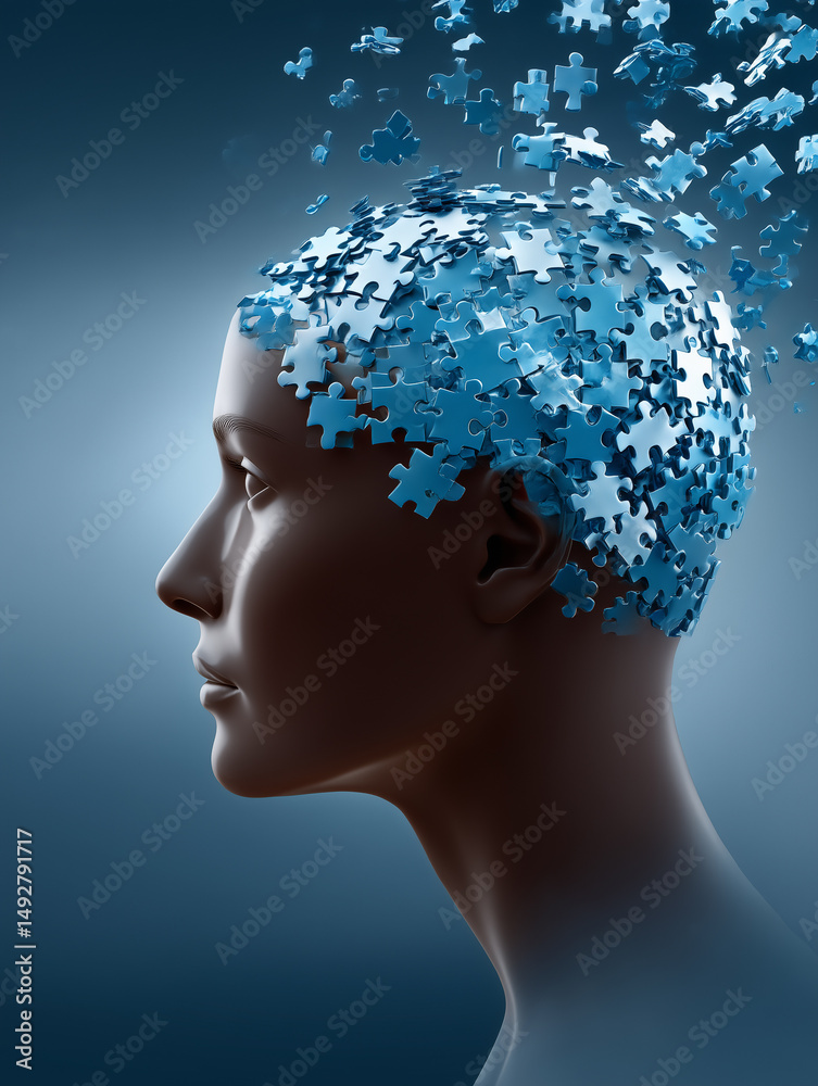 Obraz premium Creative journey of thoughts illustrated through a jigsaw puzzle brain