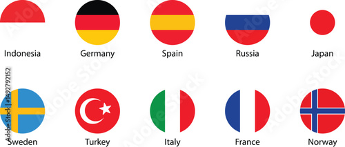 Round Country Flag Icons Set