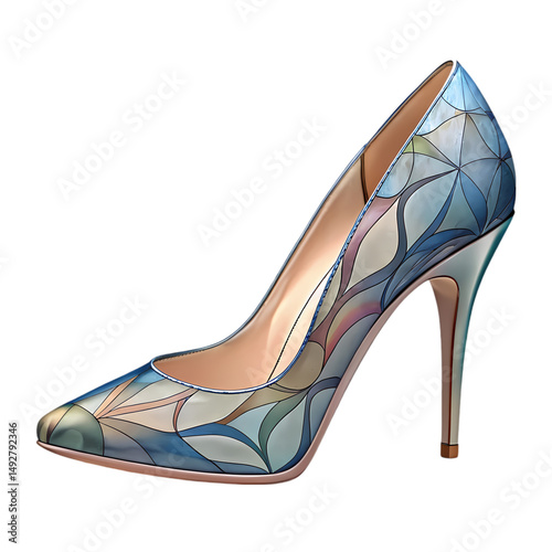 Pastel Blue Floral High Heels A Stylish Footwear Design isolated on transparent background
