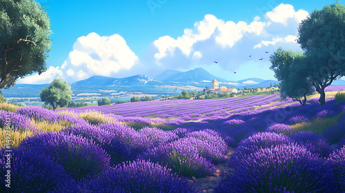  Beautiful lavender fields of Provence, France during midday 
