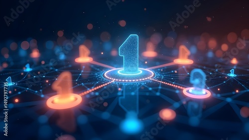 Connected Digital Network with Number One, AI Data Nodes and Technology