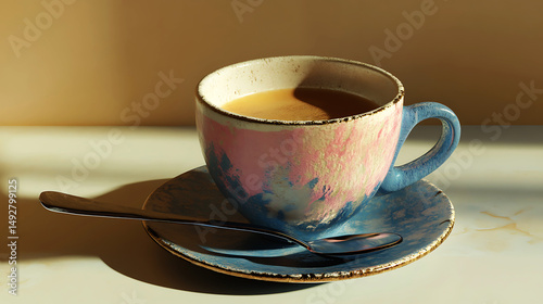 Artistic Coffee Cup Pastel Colors Morning Beverage Still Life tea hot cafe blue pink food cozy warm 