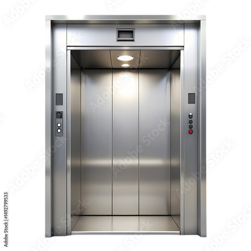 Stainless Steel Elevator Modern Vertical Transportation isolated on transparent background