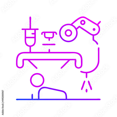 Technological Innovation: Futuristic design of medical innovation with robot arm is helping a patient. It illustrates the convergence of robotics and healthcare 