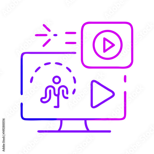 Video Creation: A digital illustration depicting a person within an illuminated area, with play icons, symbolizing digital video or presentation production.