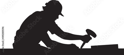 Silhouette of a Carpenter Using a Mallet