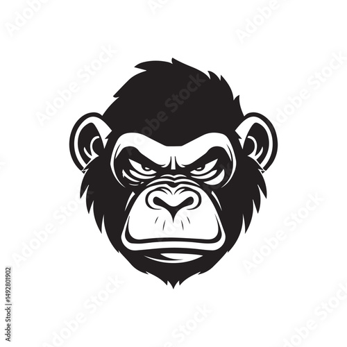 Wallpaper Mural Black and white angry gorilla head vector illustration with detailed fur texture and intense facial expression, isolated on white background Torontodigital.ca