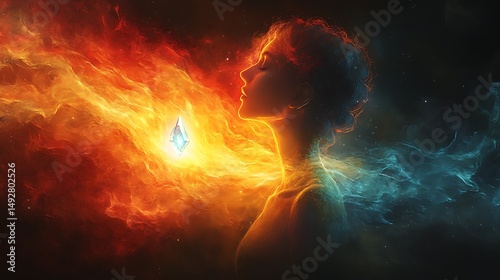 Wallpaper Mural Woman embracing celestial fire and ice high resolution photo Torontodigital.ca