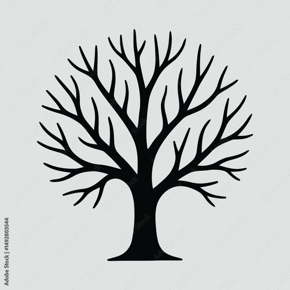 Fototapeta premium Tree with Wide Branches Minimalist Silhouette Vector Illustration