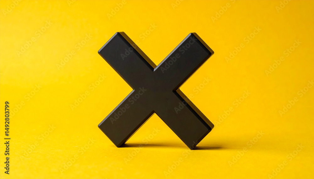 Fototapeta premium Black X cross mark icon isolated on yellow. Symbol of negative response, rejection or denial.
