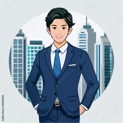 Confident Businessman Male in Cityscape