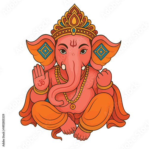 Colorful Illustration of Lord Ganesha in Blessing Pose