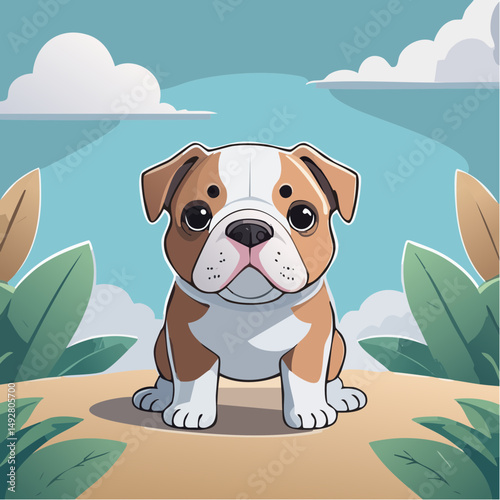 Cute Cartoon Bulldog Puppy Illustration