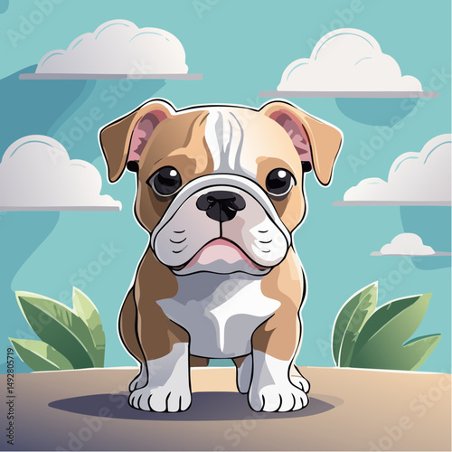 Cute Cartoon Bulldog Puppy Illustration