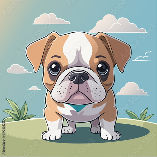 Cute Cartoon Bulldog Puppy Illustration