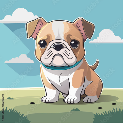 Cute Cartoon Bulldog Puppy Illustration