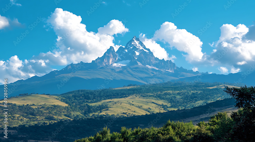 Fototapeta premium A breathtaking view of Mount Kenya against a backdrop of clear blue skies (1)