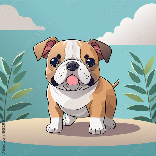 Cute Cartoon Bulldog Puppy Illustration