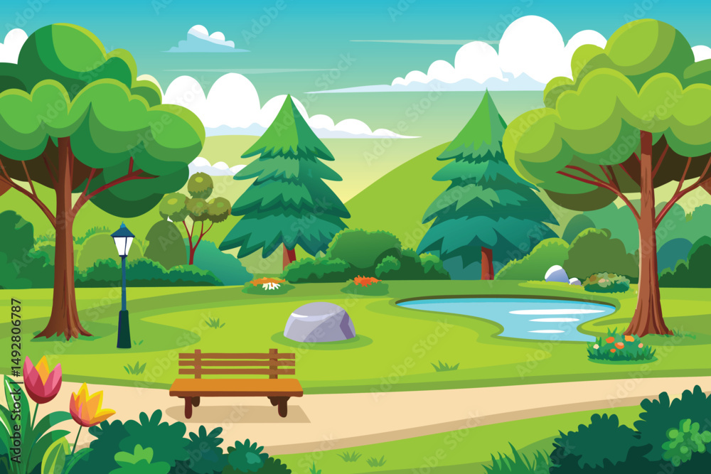 Obraz premium summer park landscape vector illustration