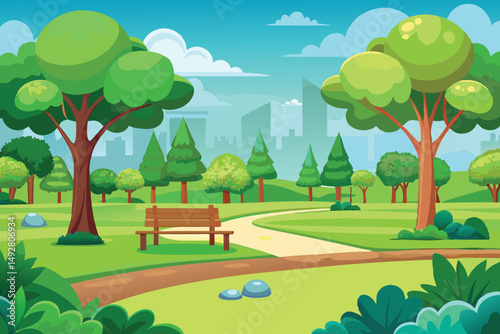 Green lawn with park in summer vector illustration