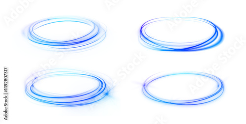 Flash rotation with spark and speed light wave in abstract bright blue motion using digital neon frame and fantasy energy element for modern art and glowing transparent particle design

