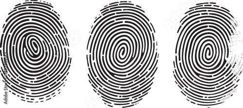 Vector isolated fingerprint and thumbprint set. Secure lock icons for identity logo design. Finger print graphics on clean white background.