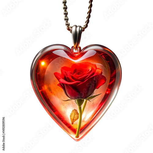 HeartShaped Pendant Preserved Rose Encased in Resin isolated on transparent background