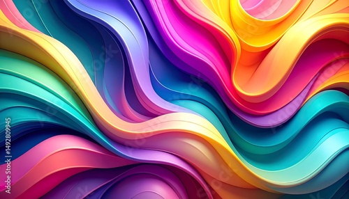 Colorful abstract wallpaper with wavy organic lines and freeform shapes, top view