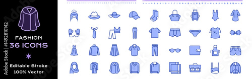 Fashion Line Icons - Editable Vector Stroke Color.